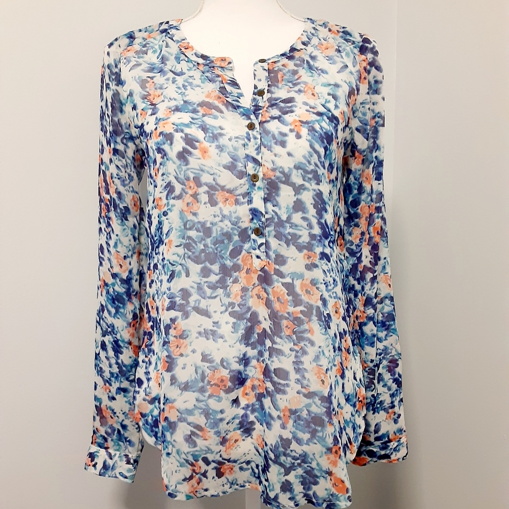 Lucky Brand Blouse Top Blue Floral Extra Smal